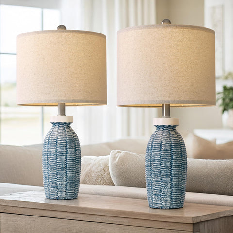 G-SAFAVA blue table lamp pair for bedside with warm ambient light