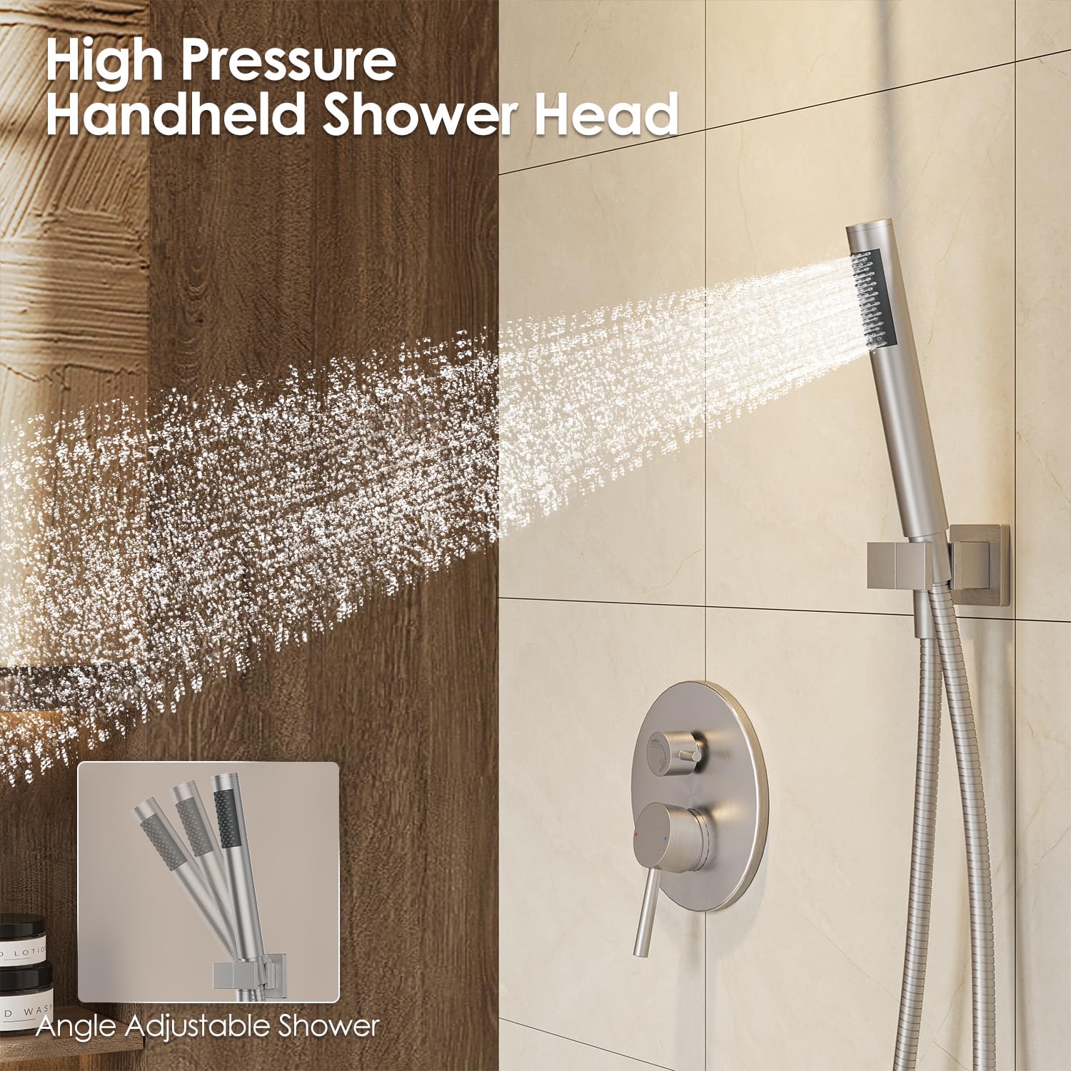 Gabrylly angle-adjustable bracket customizes spray angle for comfort.