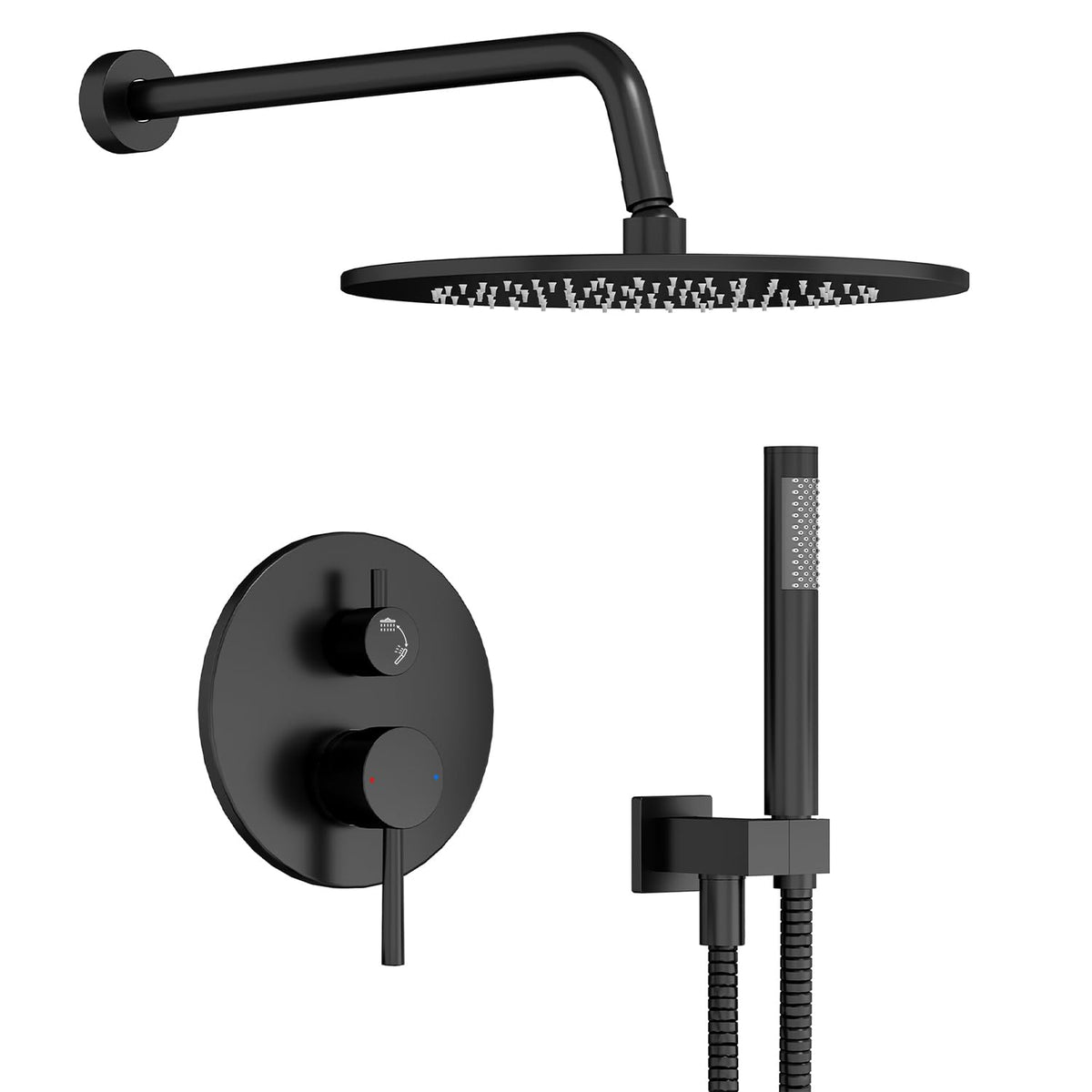 Gabrylly black shower faucet set with 10-inch rain head delivers immersive showers with strong water pressure