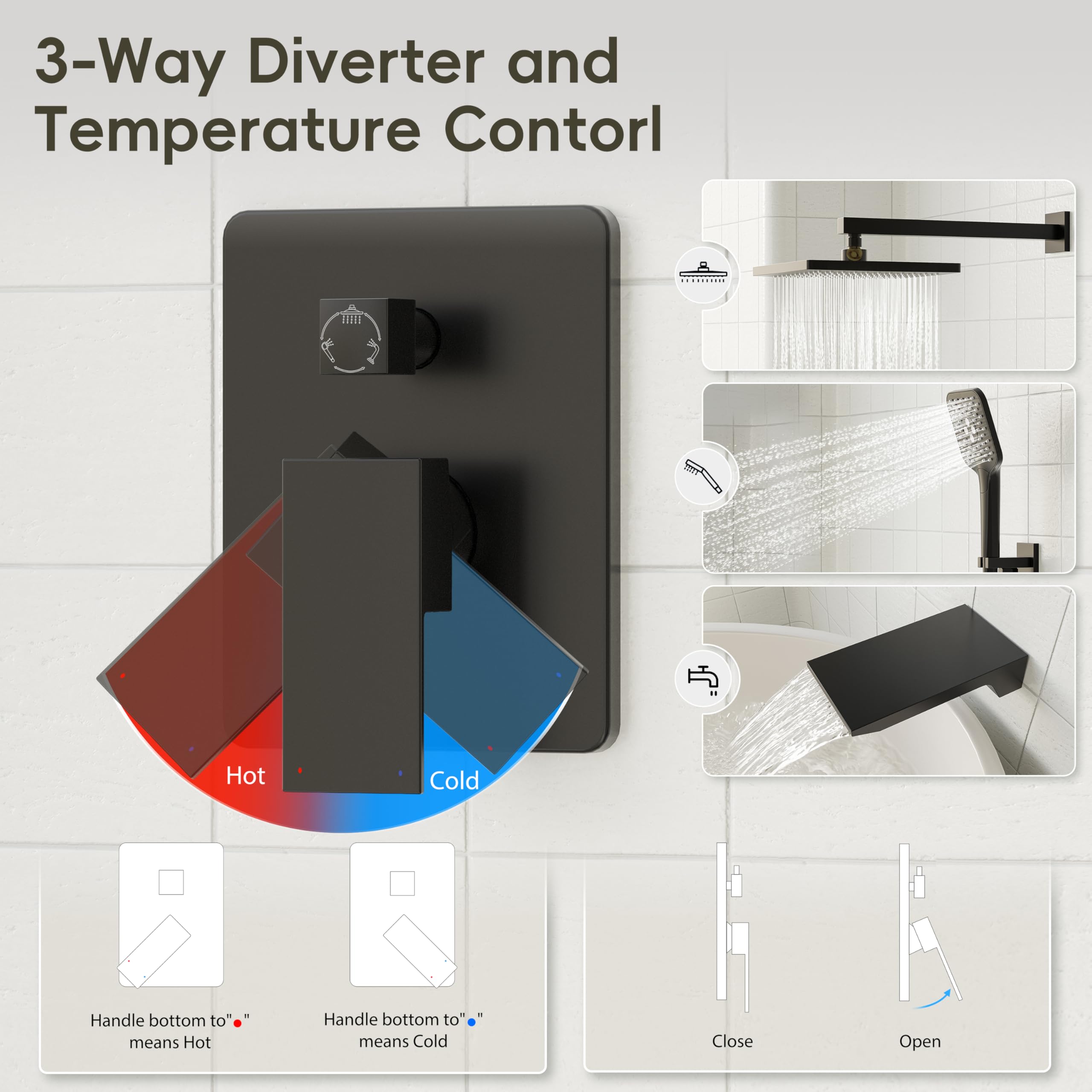 Gabrylly brass valve with 3-way diverter enables easy switching.