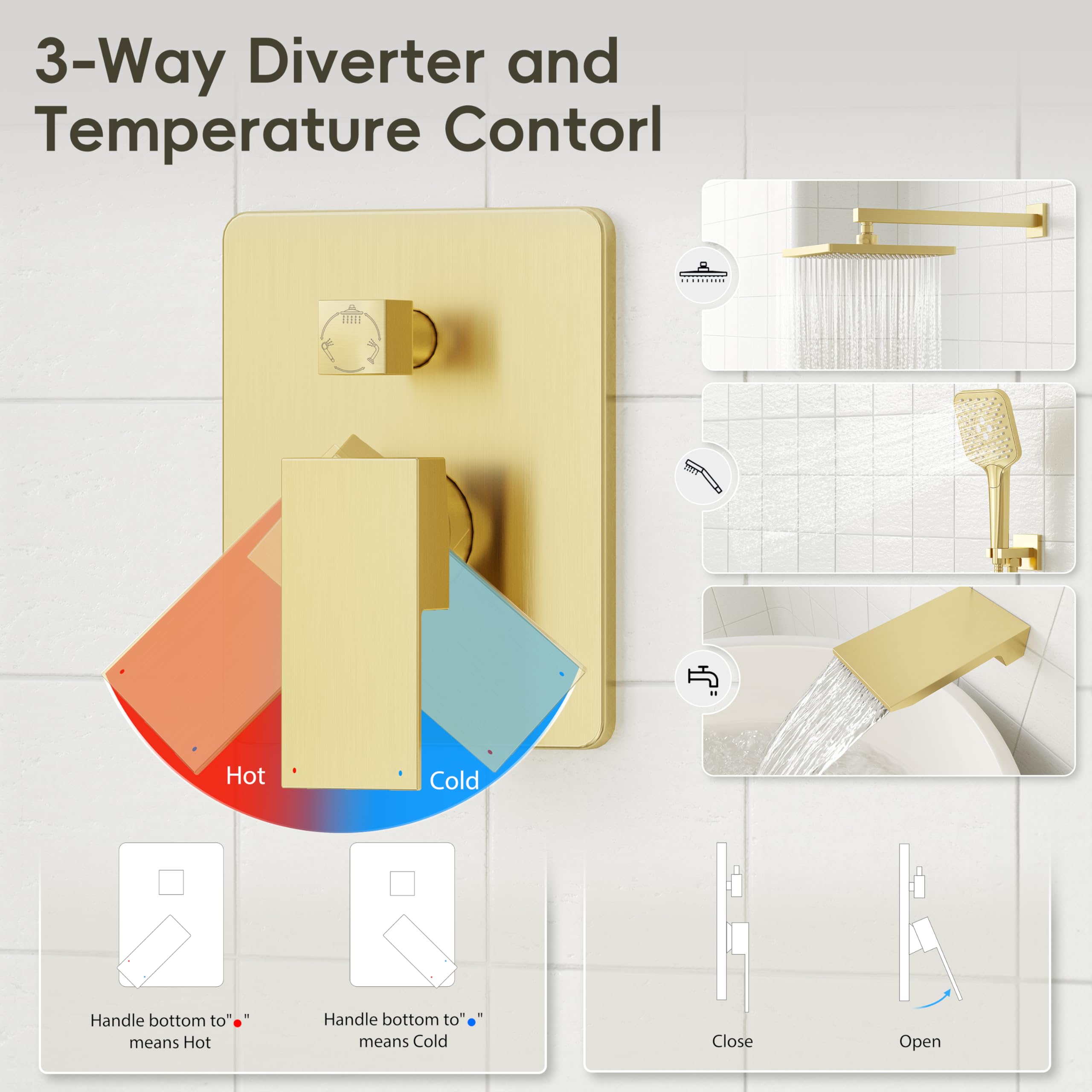Gabrylly brushed gold shower set combines modern style with premium durability.
