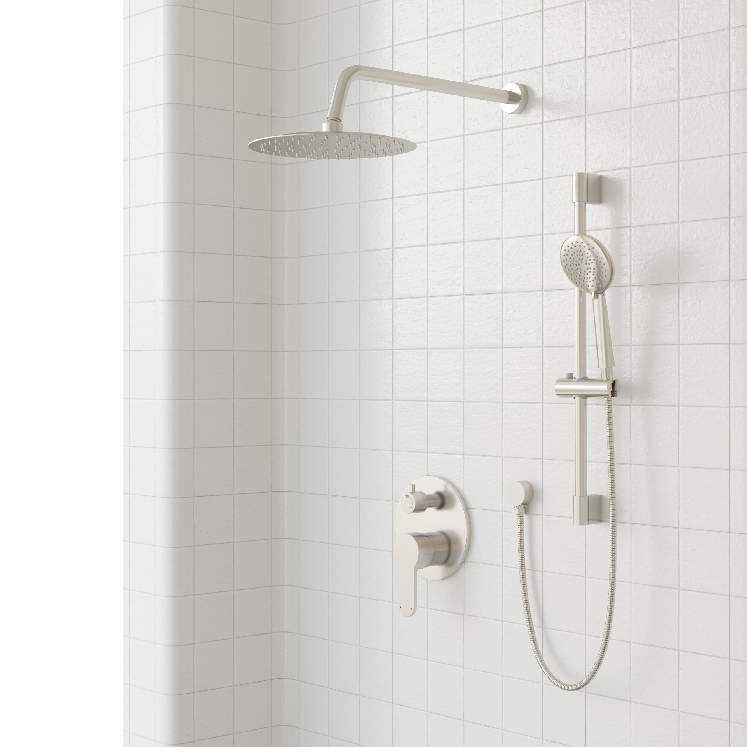 Gabrylly brushed nickel handheld shower with five settings for versatile cleansing