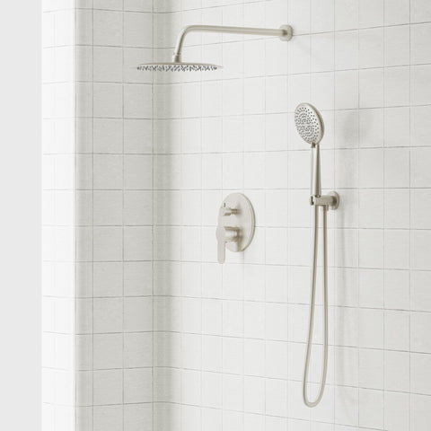 Gabrylly handheld shower in brushed nickel with versatile spray options.