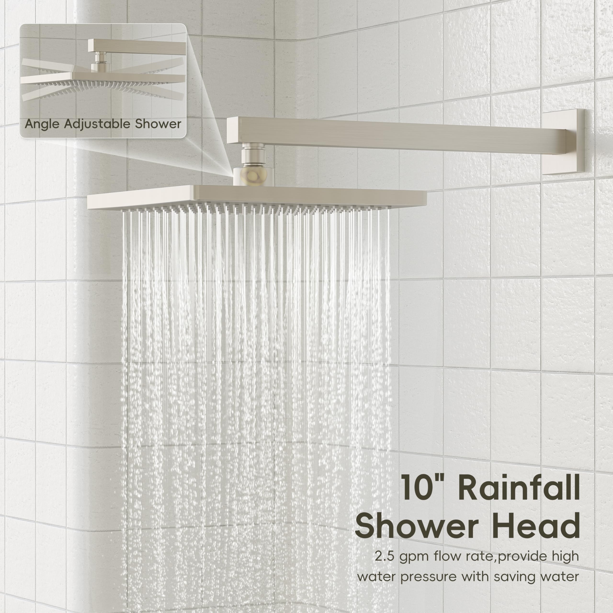Gabrylly brushed nickel finish shower system adds modern durability