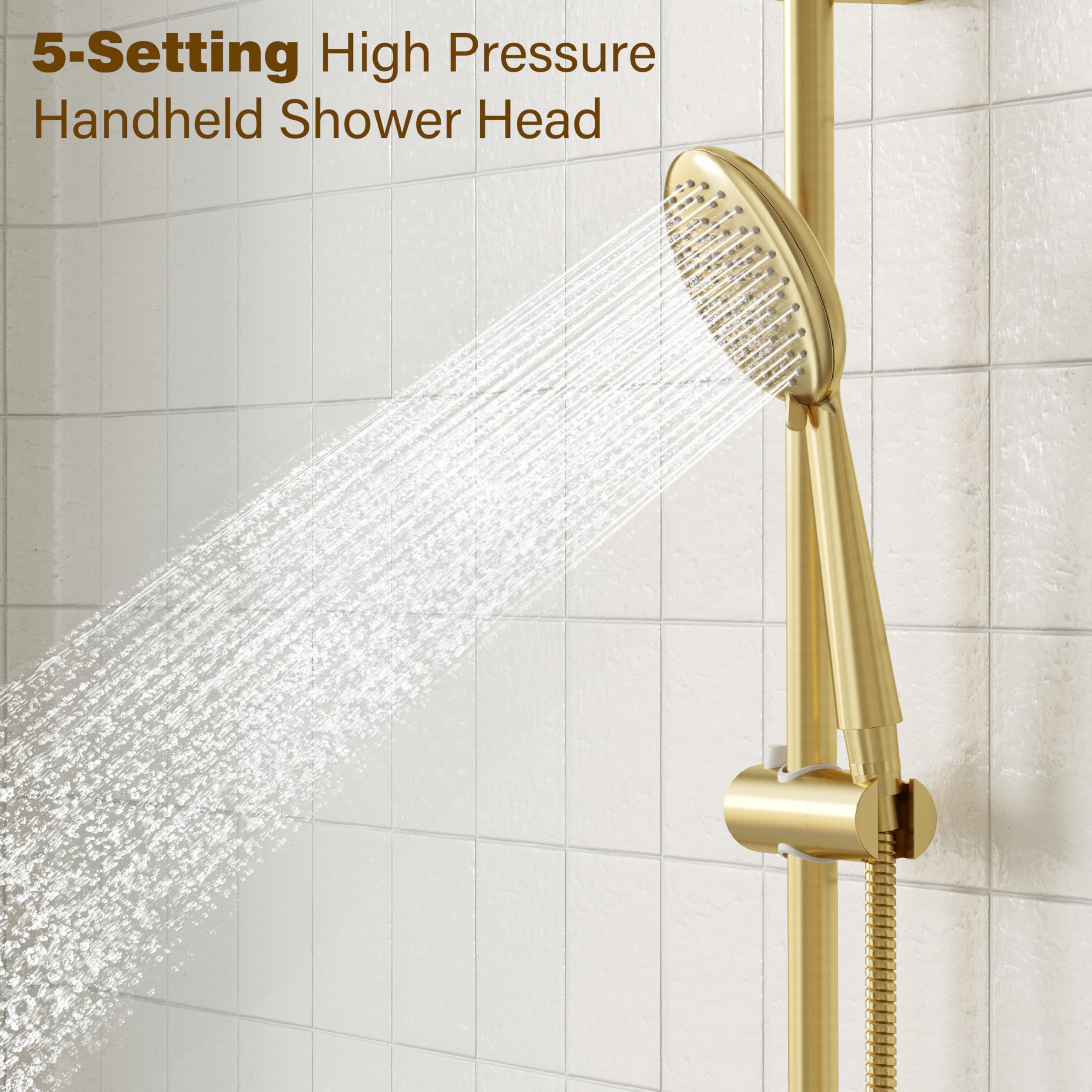 Gabrylly brushed gold finish adds modern style to the bathroom.