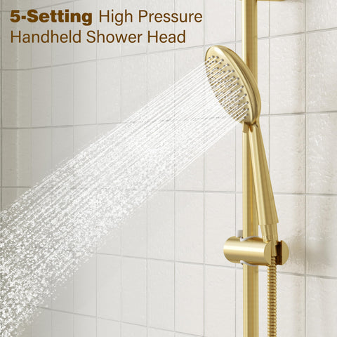 Gabrylly brushed gold finish adds modern style to the bathroom.