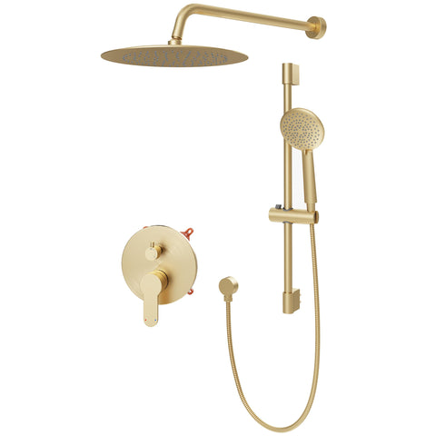 Gabrylly gold rainhead delivers wide, spa-like coverage for a refreshing shower.