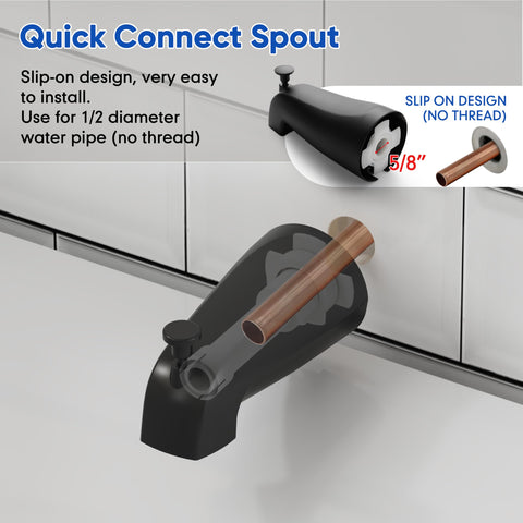 Gabrylly slip-fit tub spout fits copper pipes for quick, leak-free upgrades.