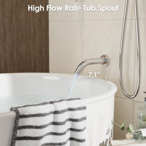 Gabrylly stainless steel tub spout enables quick filling and temperature stability.