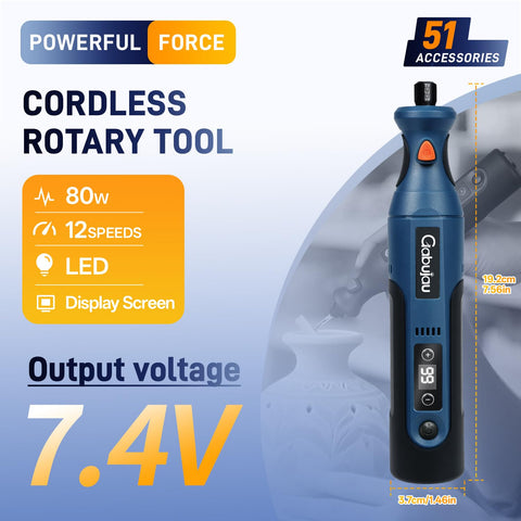 Gabujau cordless rotary tool in use for polishing fine jewelry and small details.