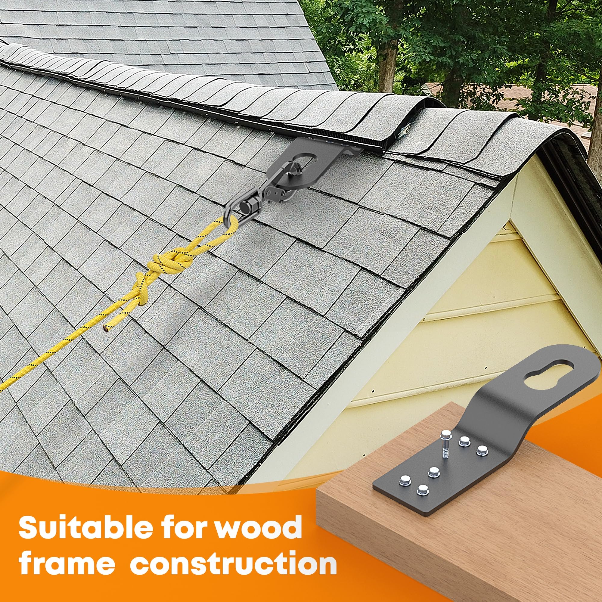 Gadgetzan Roof Anchor Hitch Clip installed on wood surfaces for reliable fall protection.