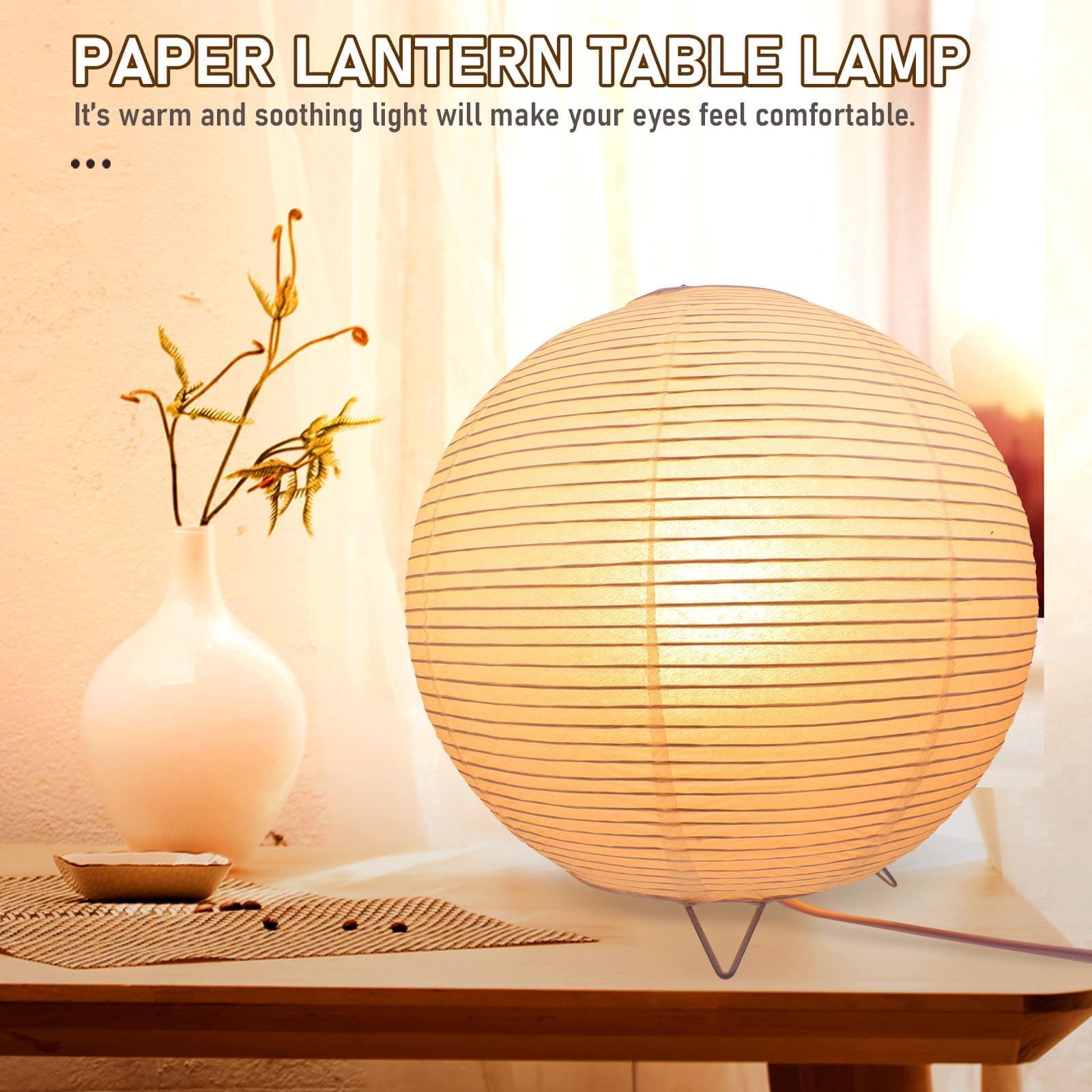 Gadpiparty desk lamp close-up of rice paper shade emphasizes soft, glare-free lighting.