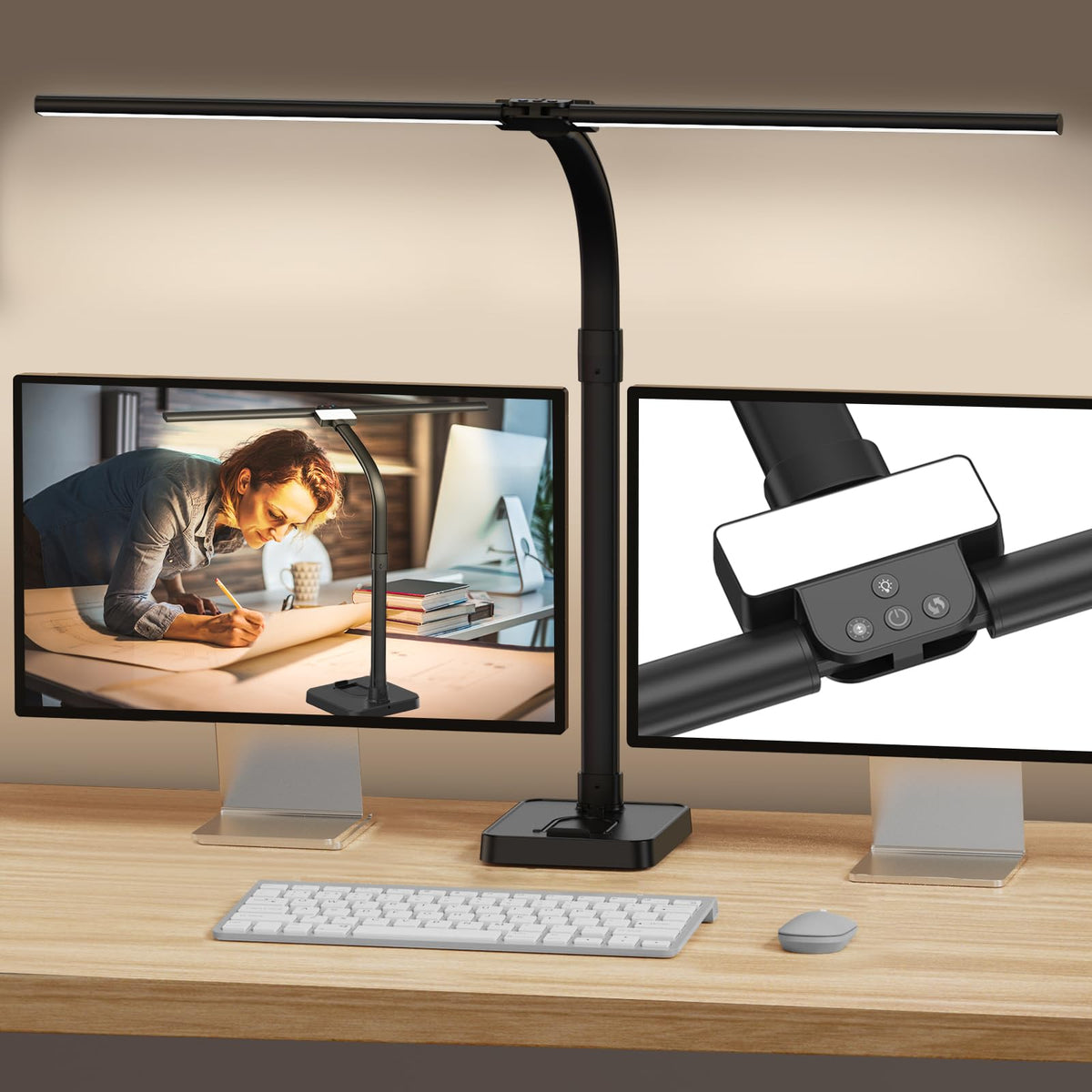 GAEFURY LED desk lamp with wide light bar provides even desk illumination for tasks.