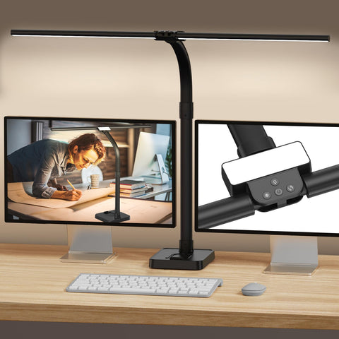 GAEFURY LED desk lamp with wide light bar provides even desk illumination for tasks.