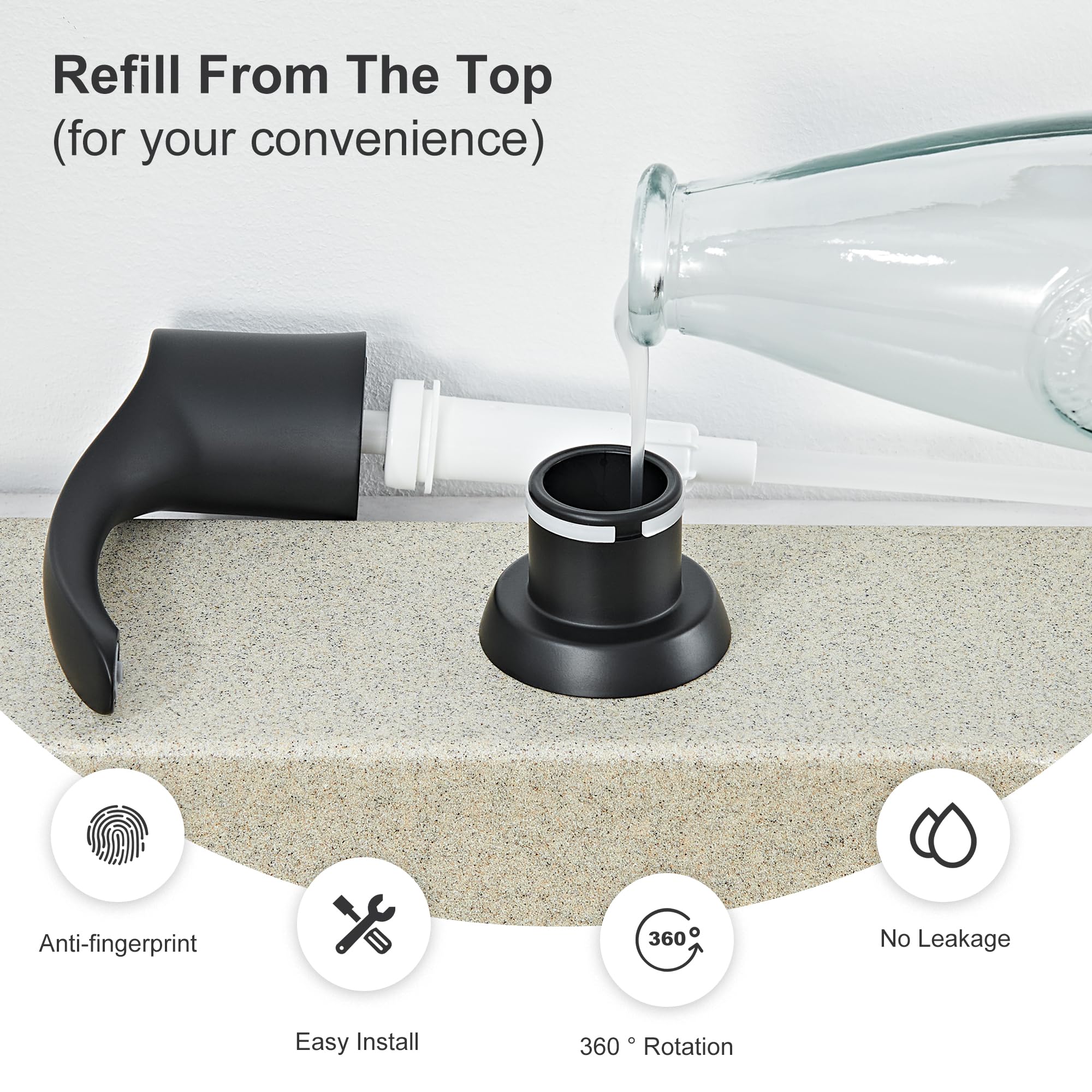 GAGALIFE dispenser with a matte black finish complements modern sinks and easy maintenance.