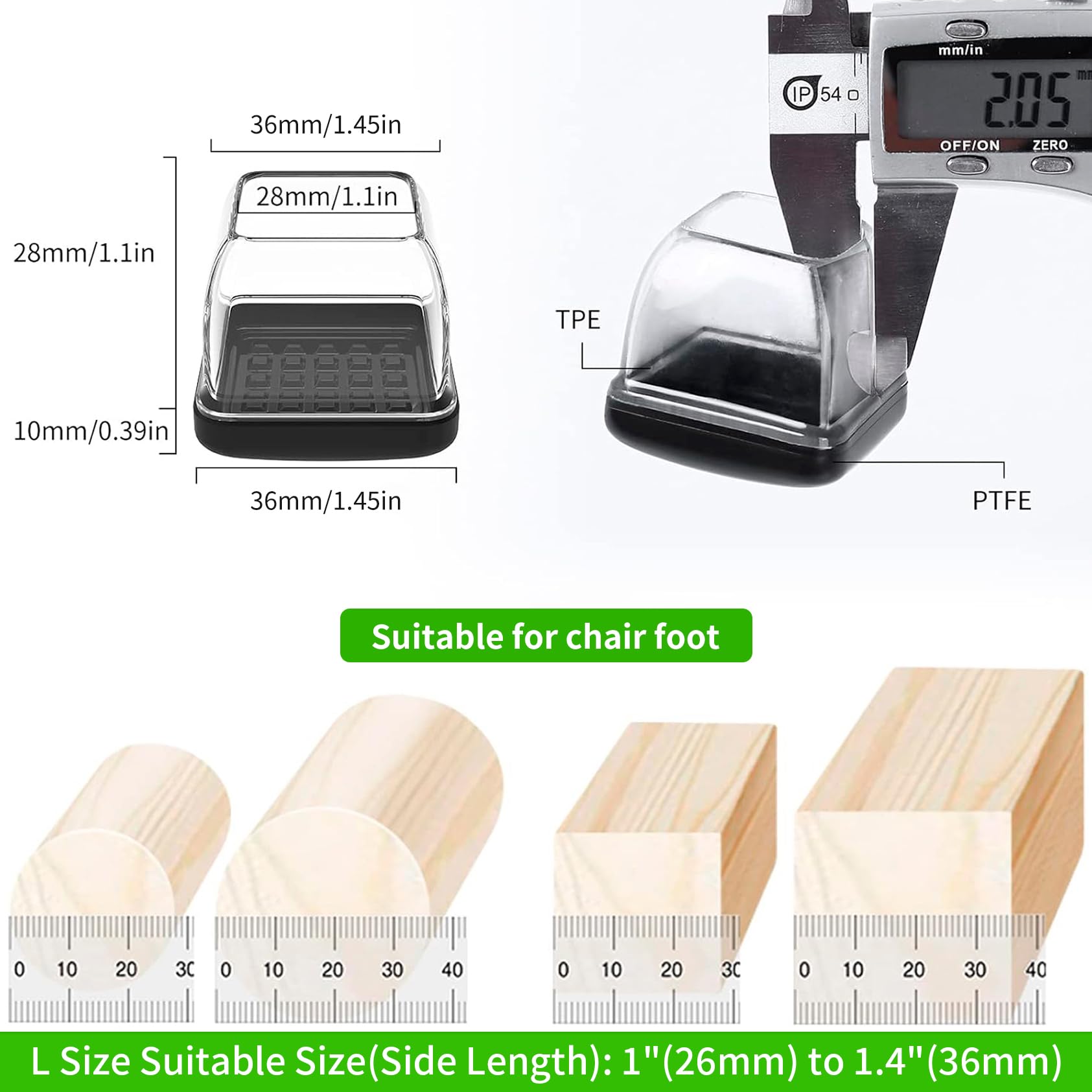GAGUIUP square-leg sliders stretched on chair leg for secure fit