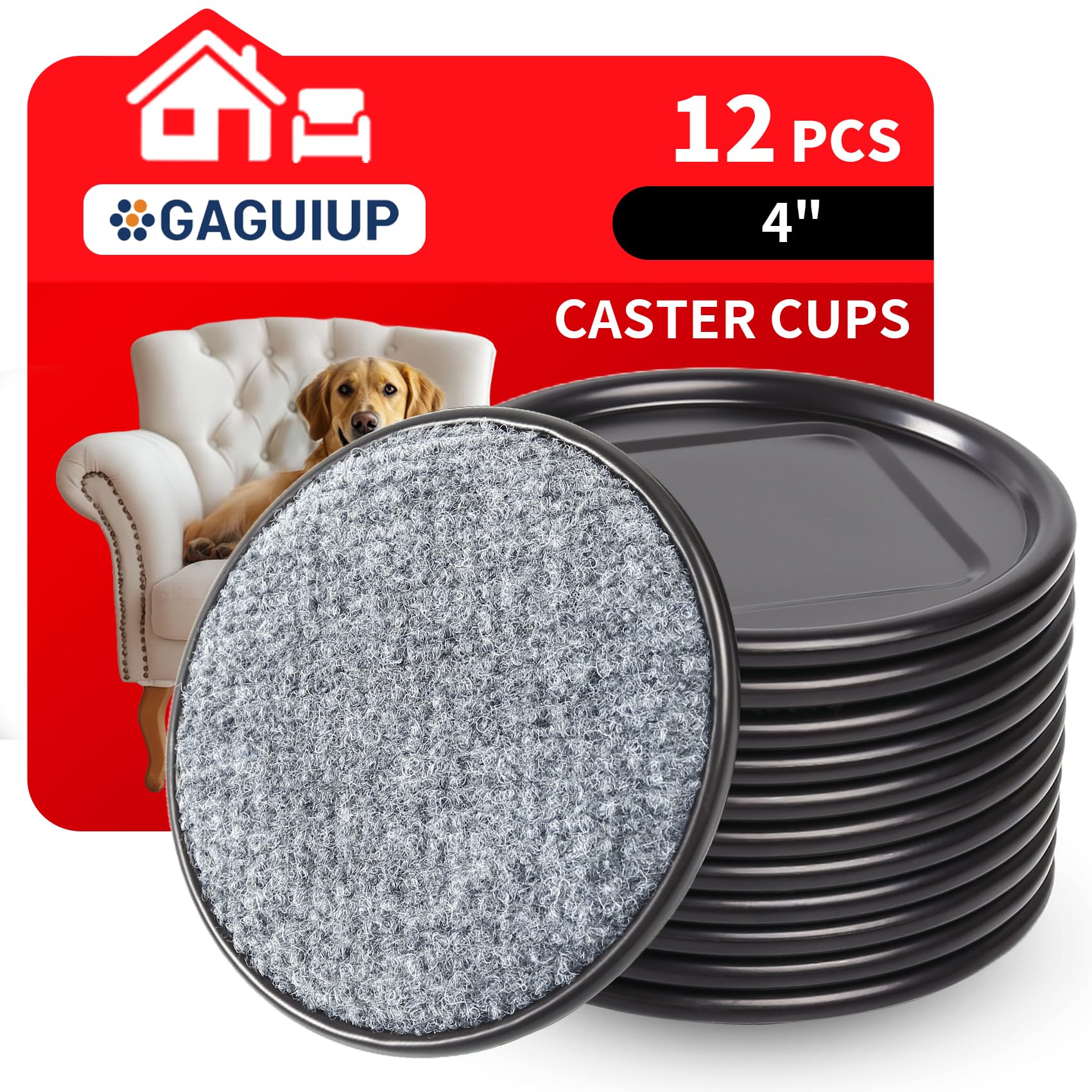Gaguiup 4-inch round caster cups protect carpet-bottom areas and keep furniture stable on wood floors.