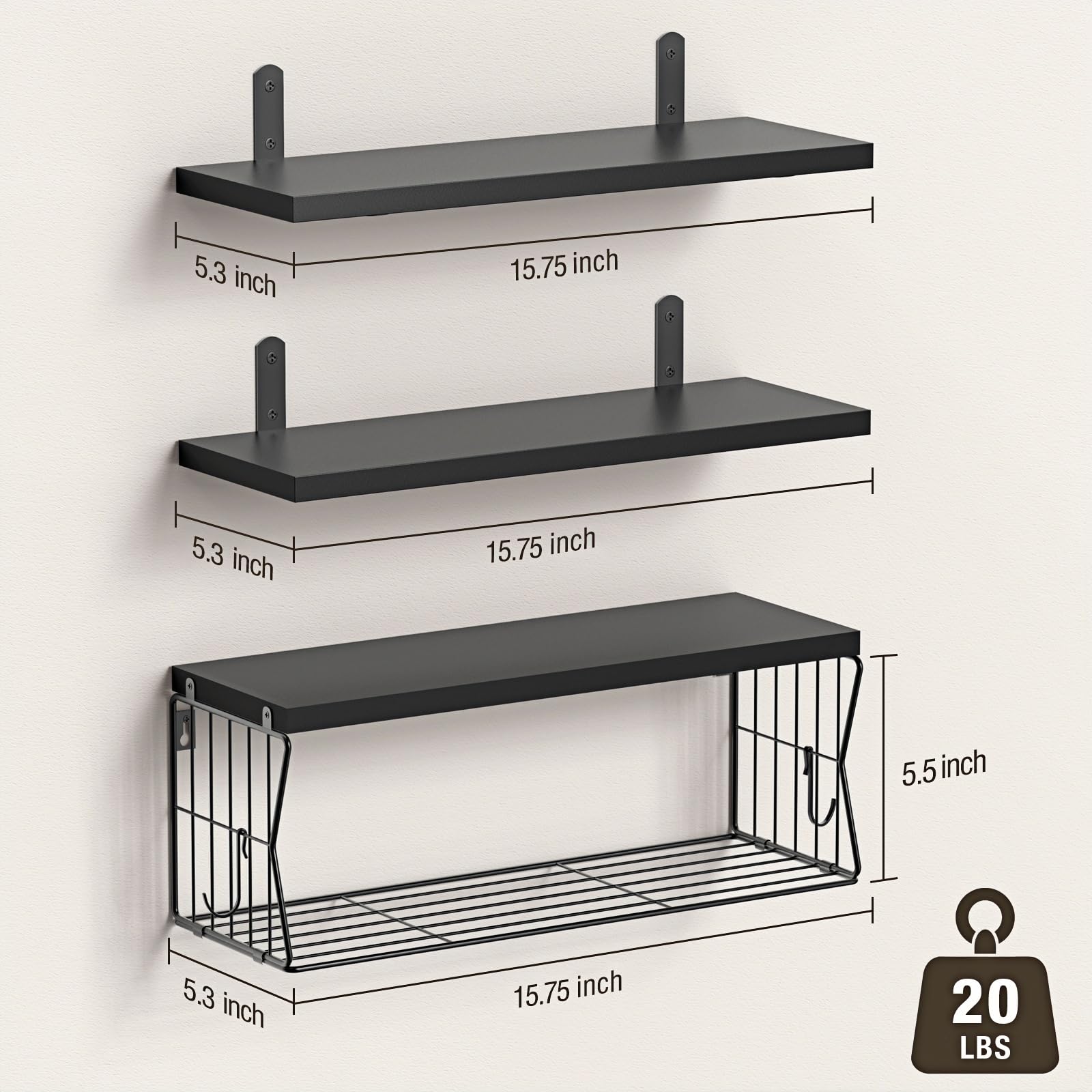 Gailia shelf with basket organizing toilet paper and daily essentials.