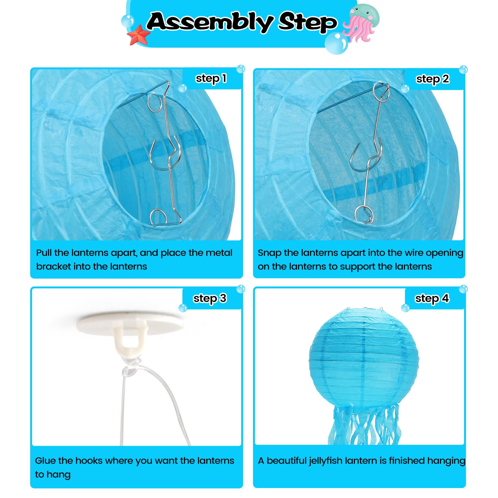 GAILROSO jellyfish lanterns with hooks and string for quick hangs
