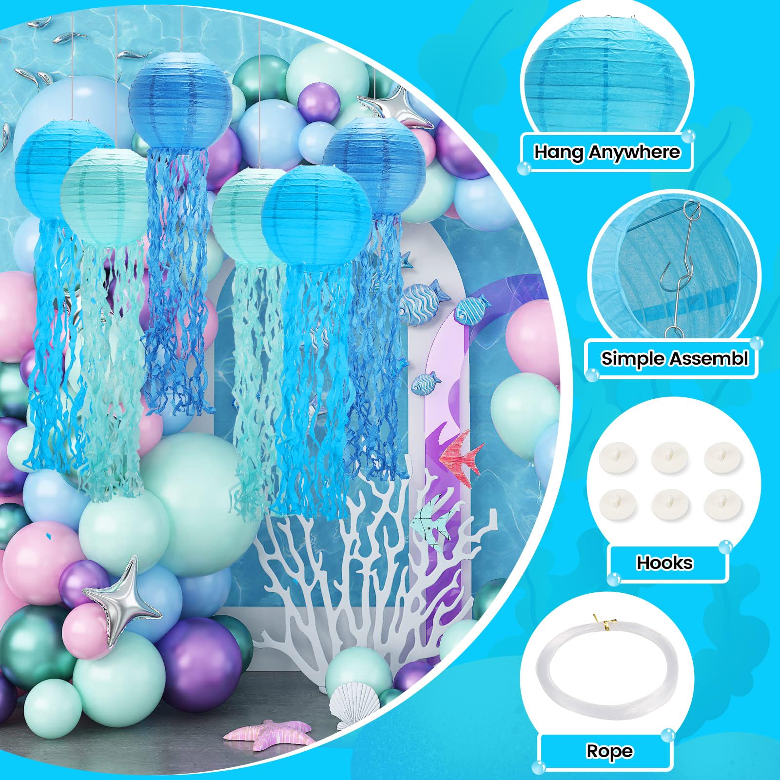 GAILROSO jellyfish lantern light blue 8-inch easy ceiling display