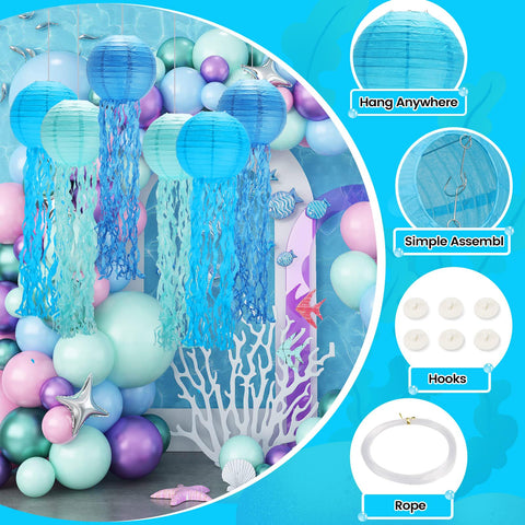 GAILROSO jellyfish lantern light blue 8-inch easy ceiling display
