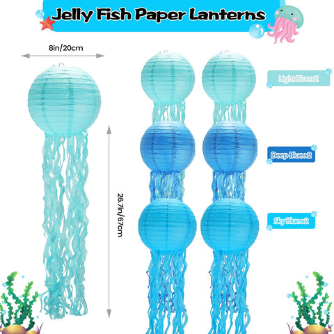 GAILROSO jellyfish lantern sky blue 8-inch ideal undersea ambiance
