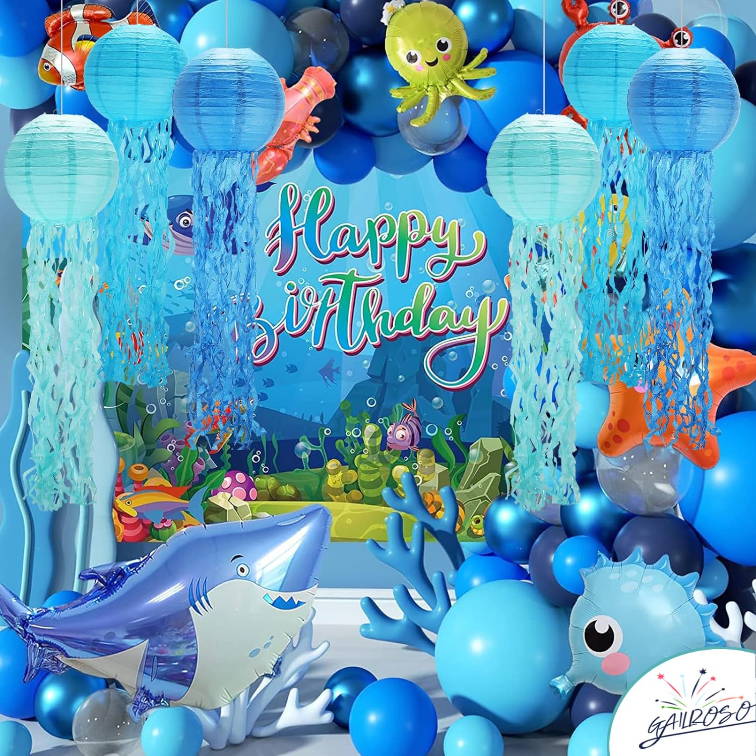 GAILROSO undersea party decoration adds vibrant 8-inch lanterns