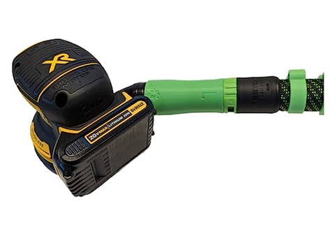 Galactic Gadgets dust-collection adapter shown with sander for tidier workspace