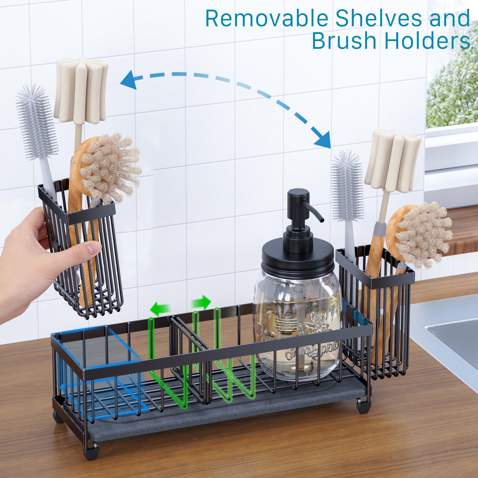 galasily black sponge holder with mason jar for a tidy sink area