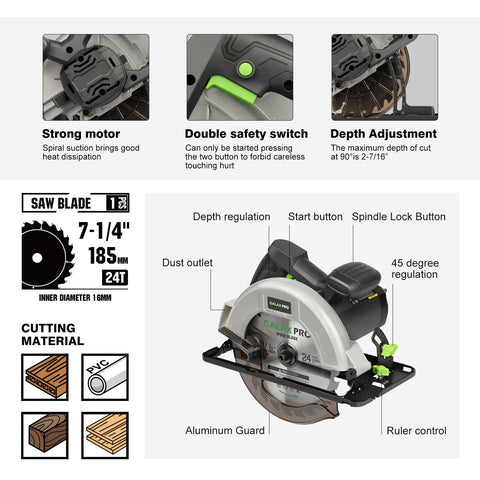 GALAX PRO 11-amp circular saw depth adjustment enables versatile cuts