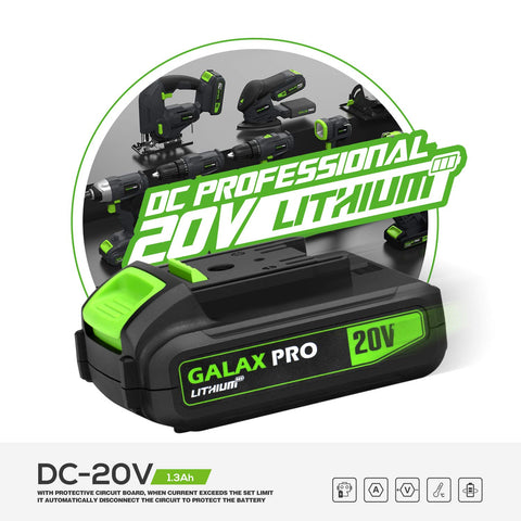 GALAX PRO 20V battery pack held in hand, lightweight for less fatigue.