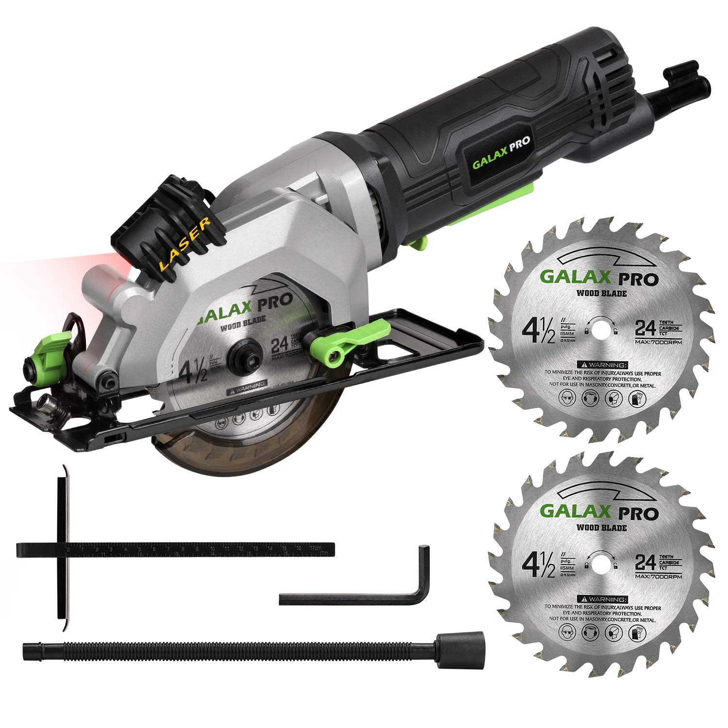 GALAX PRO 4Amp circular saw with laser guide for precise straight cuts.