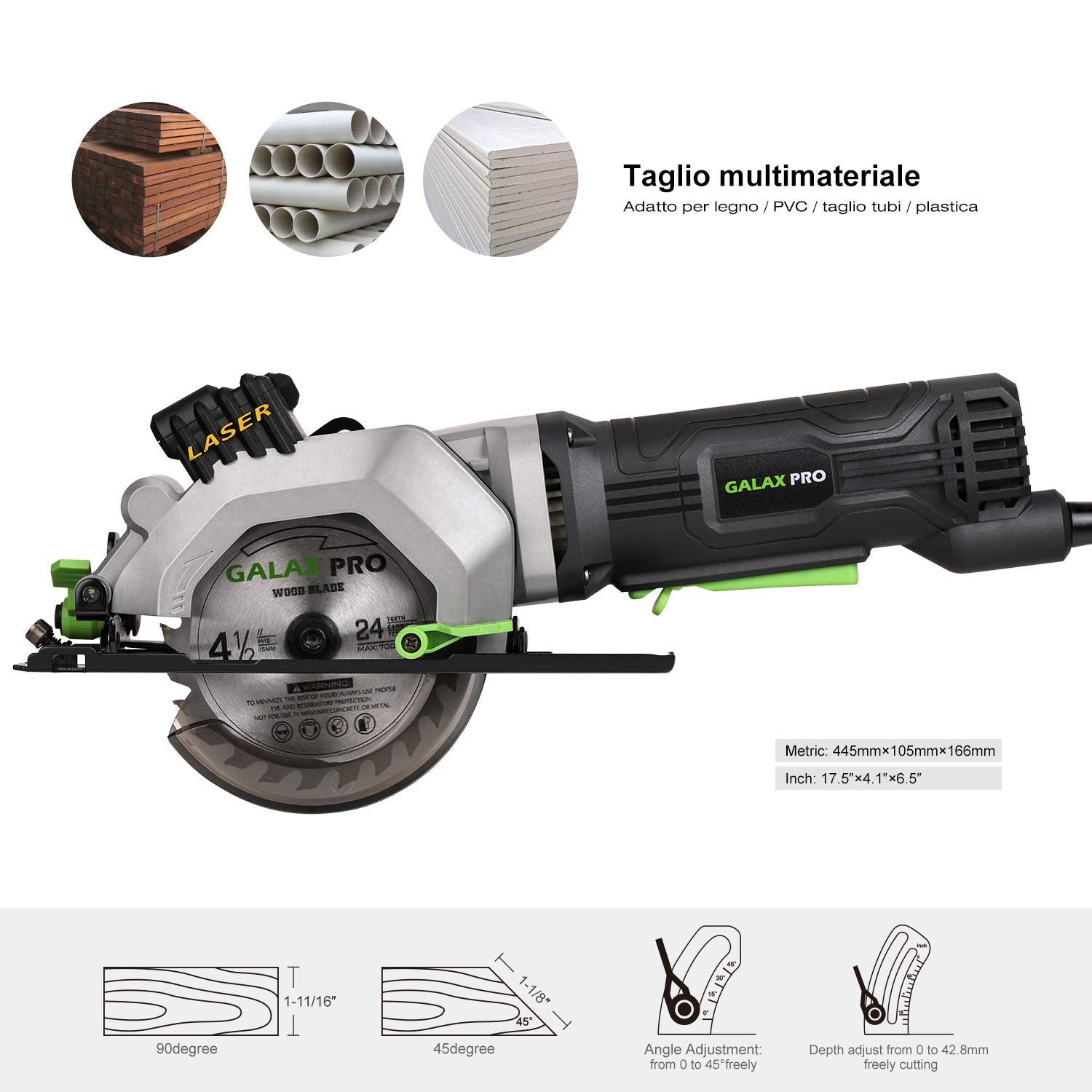 GALAX PRO circular saw depth gauge enables controlled bevel and depth cuts.