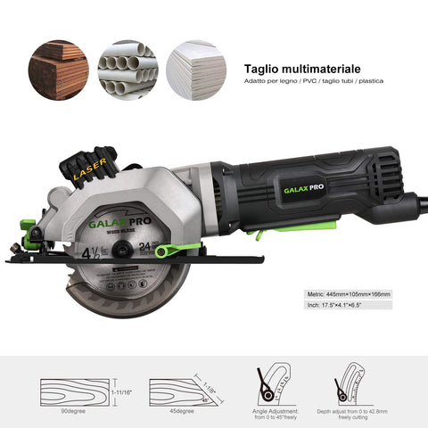 GALAX PRO circular saw depth gauge enables controlled bevel and depth cuts.