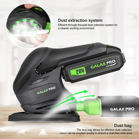 GALAX PRO detail sander delivers up to 12000 RPM for faster material removal.