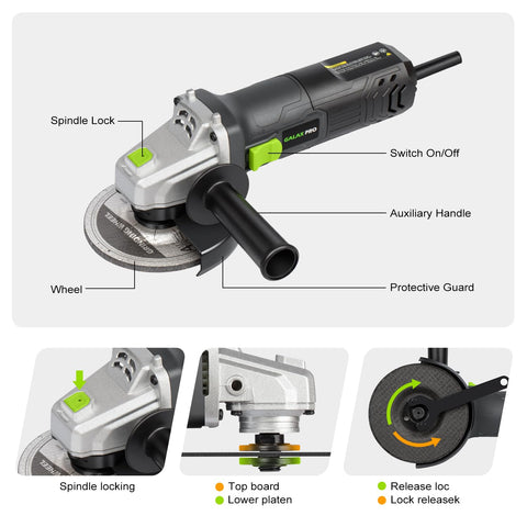 GALAX PRO electric angle grinder with grinding wheel for smooth material removal