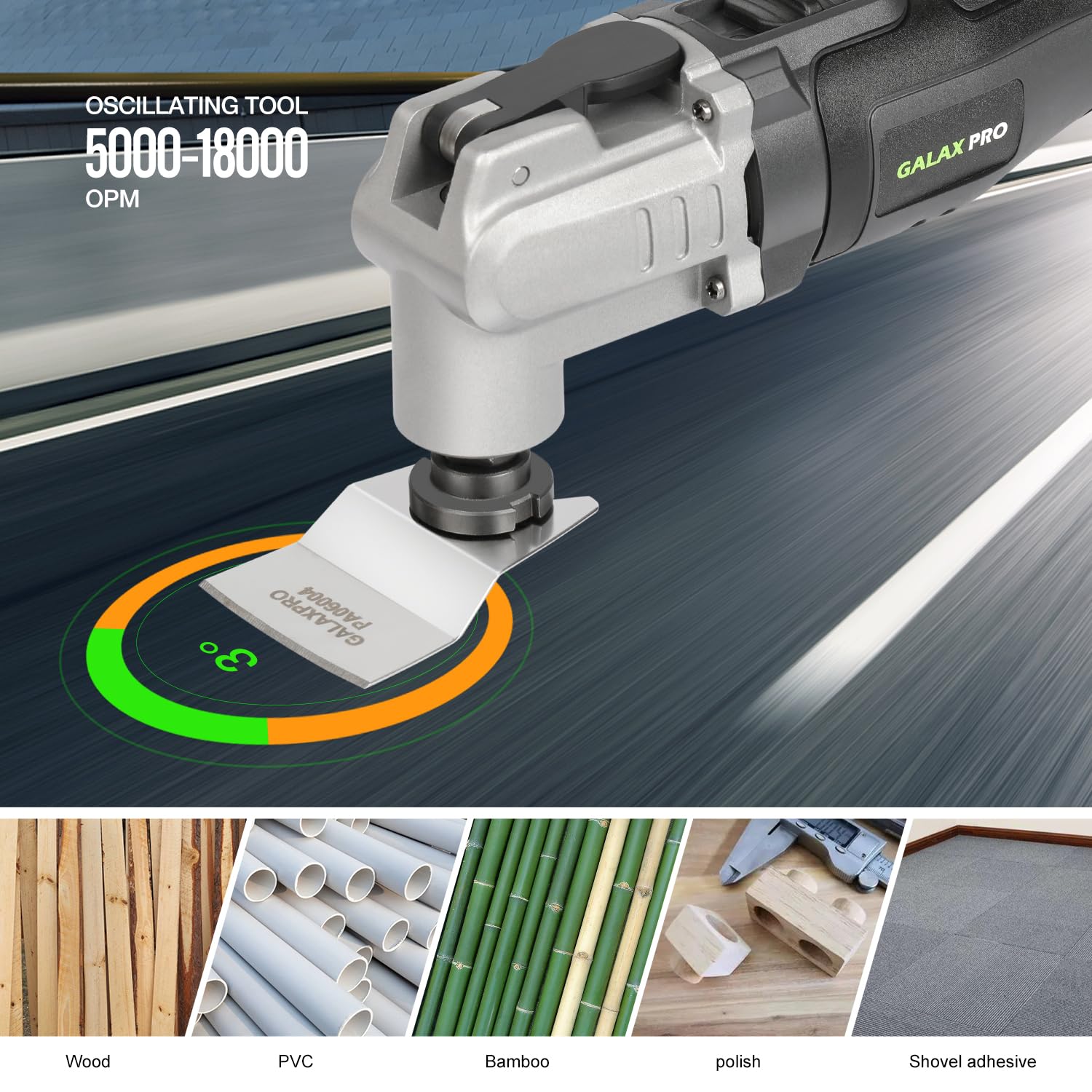 GALAX PRO Power Oscillating Tool aluminum head close-up highlights sturdy construction.