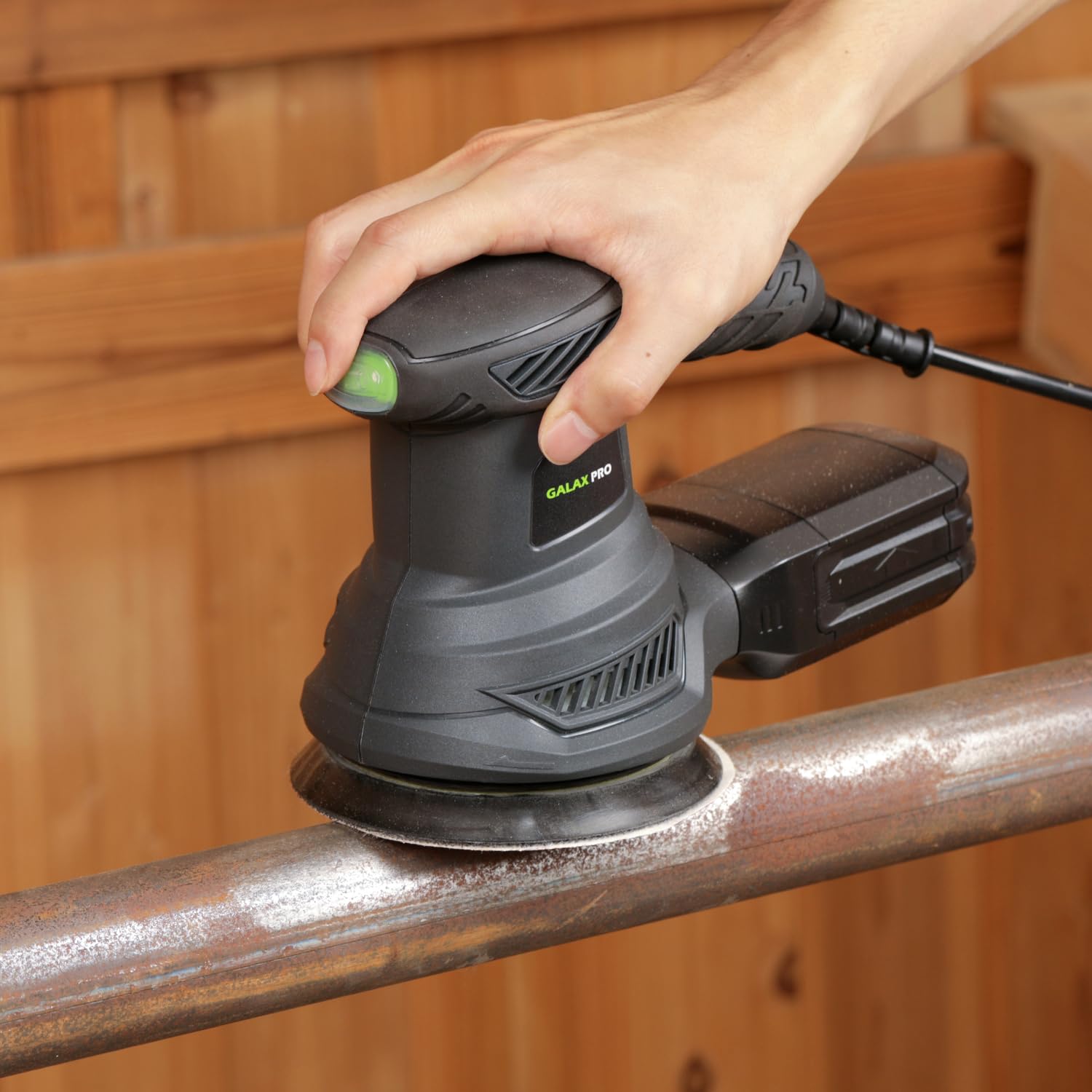 GALAX PRO wood surface being sanded for smooth finish.