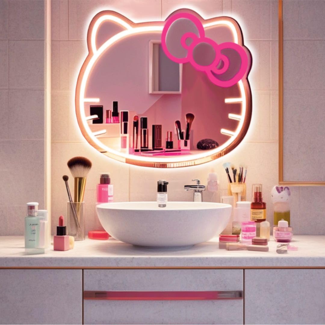 GALLIA Anime Hello Kit Mirror wall display with neon glow for chic room decor