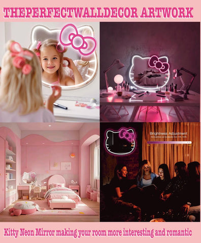 GALLIA Neon pink LED mirror provides adjustable brightness for tailored ambiance