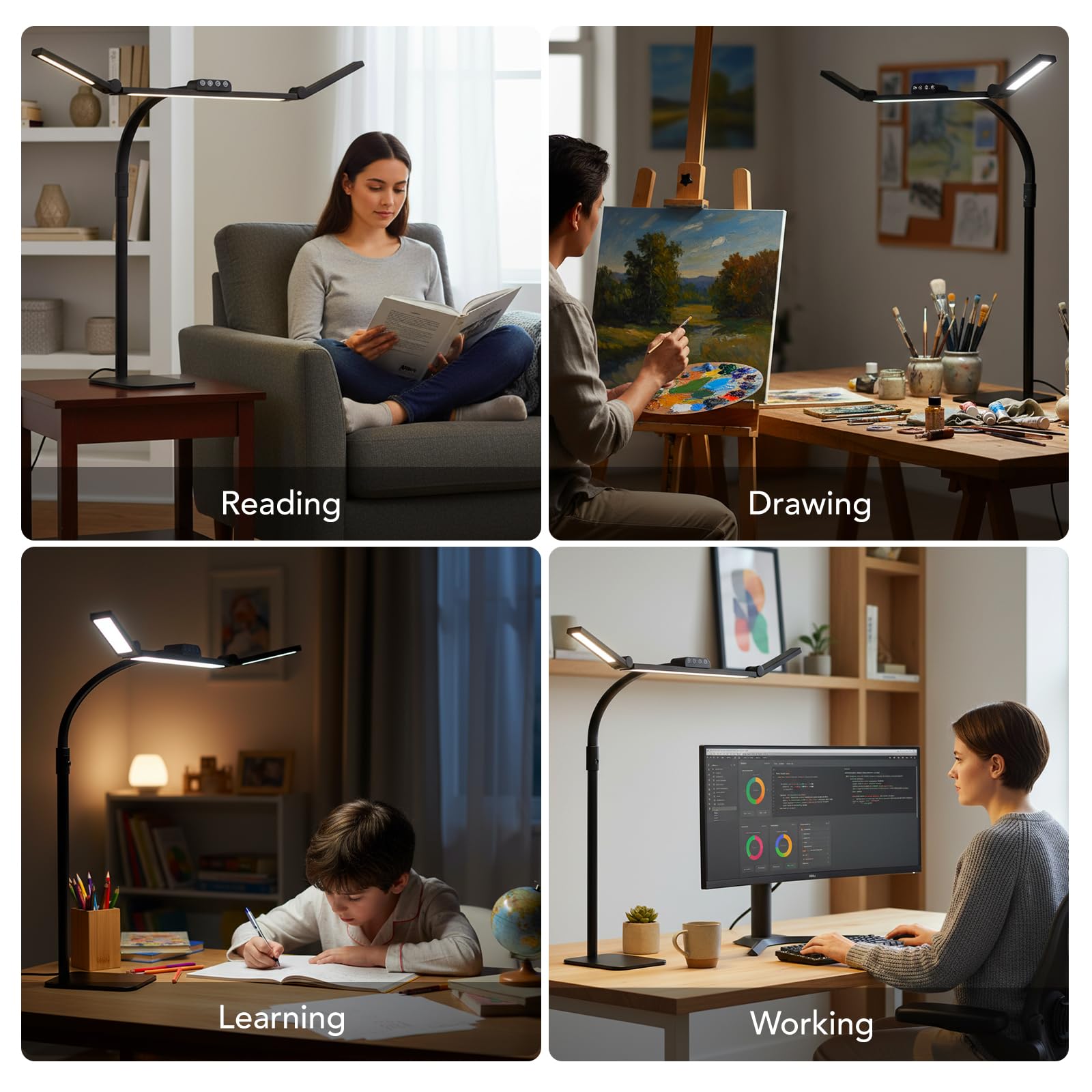 Galnolt LED desk lamp ambient light creates a soft glow for comfortable work.