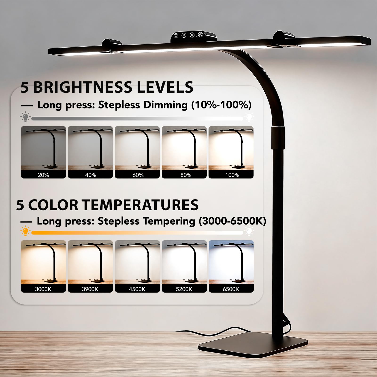 Galnolt LED desk lamp color temperature range from warm to cool for tasks.
