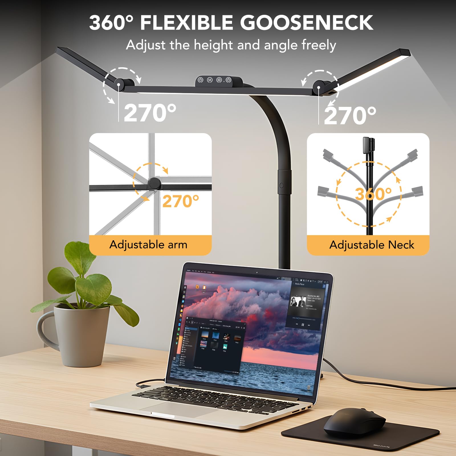 Galnolt LED desk lamp dimming control allows seamless brightness adjustment.