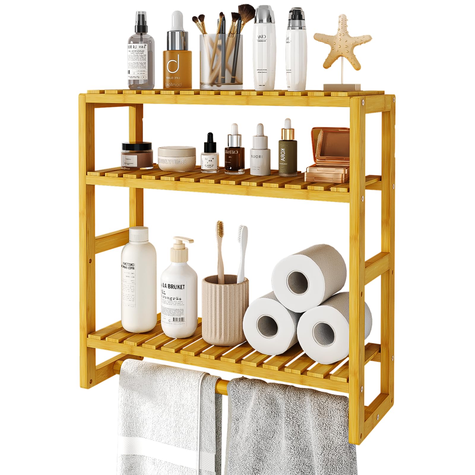 Galood over-the-toilet storage shelf with 3 tiers keeps towels organized and within reach.
