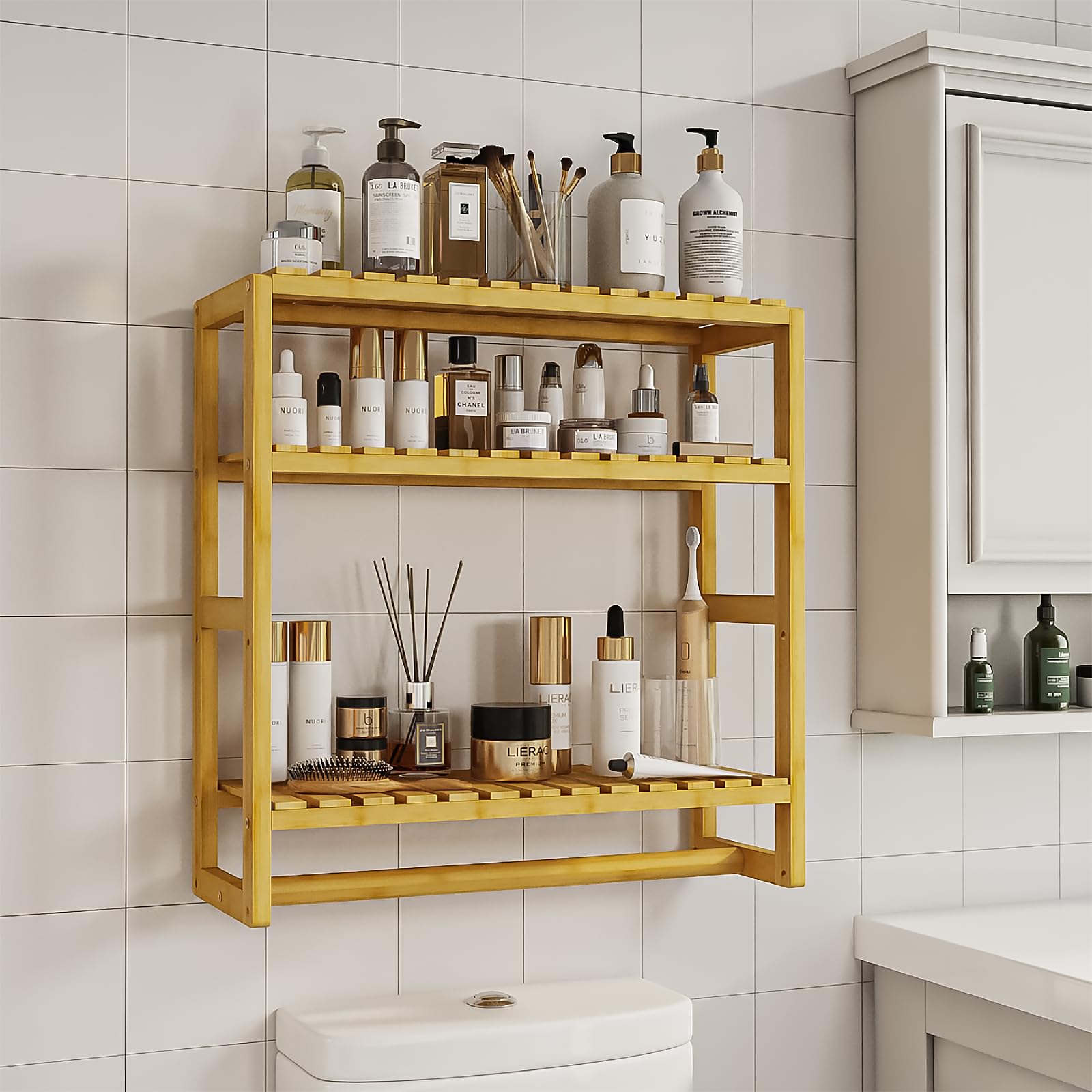 Galood toilet paper cabinet features a hanging rod to store essentials tidy and ready.