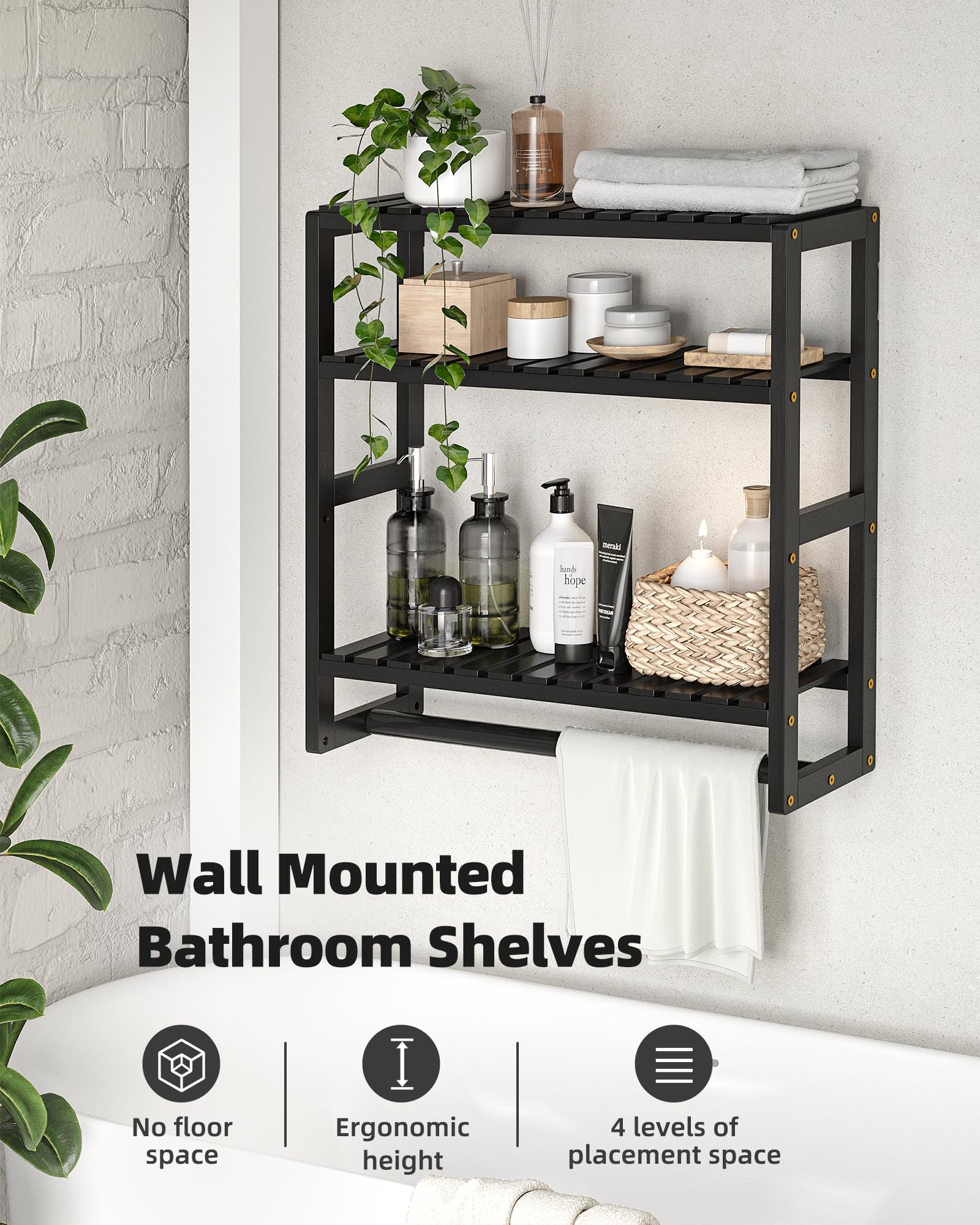 Galood toilet paper cabinet with hanging rod keeps tissues handy.