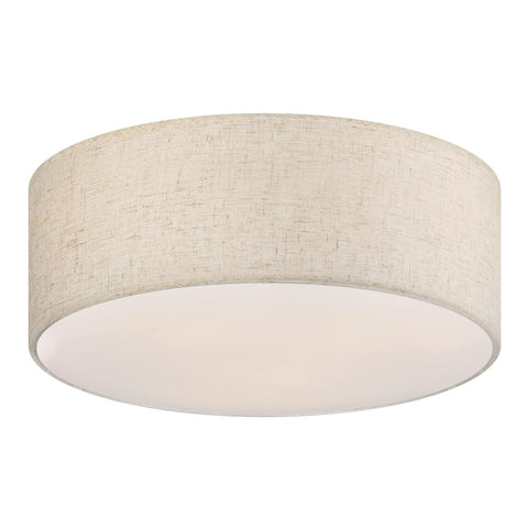 Galtlap 18-inch flush mount with linen shade creates a soft, warm bedroom glow.