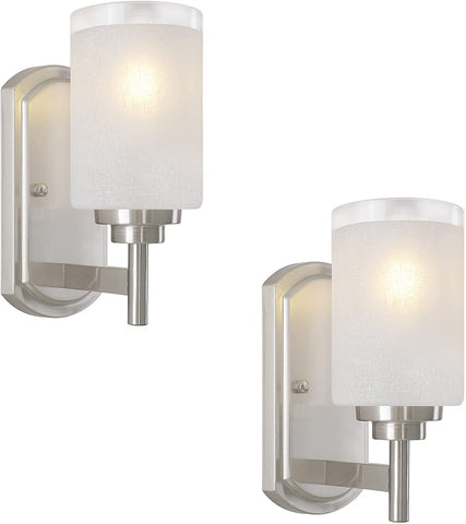 Galtlap brushed nickel sconce two-pack for durable bathroom lighting.
