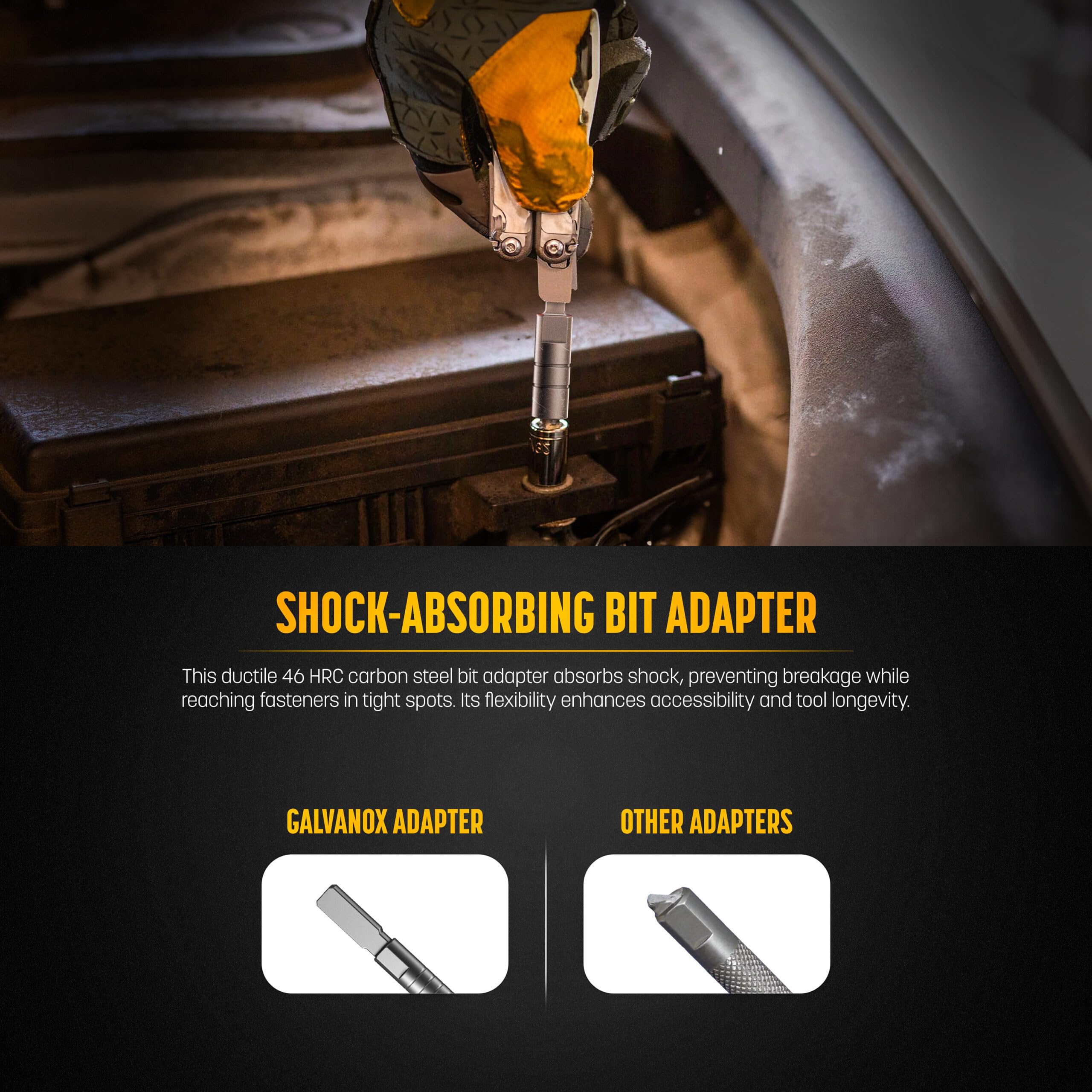 GALVANOX 1/4 inch hex adapter enabling standard bit compatibility with Leatherman.