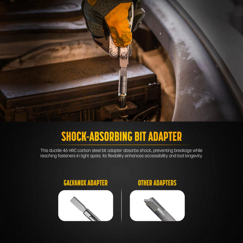 GALVANOX 1/4 inch hex adapter enabling standard bit compatibility with Leatherman.